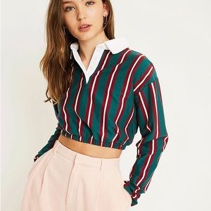 UO Vertical Striped Cropped Rugby Polo Shirt Sz XS